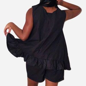 Solid Design Modest Pep Hem Co-Ord Set (Black)